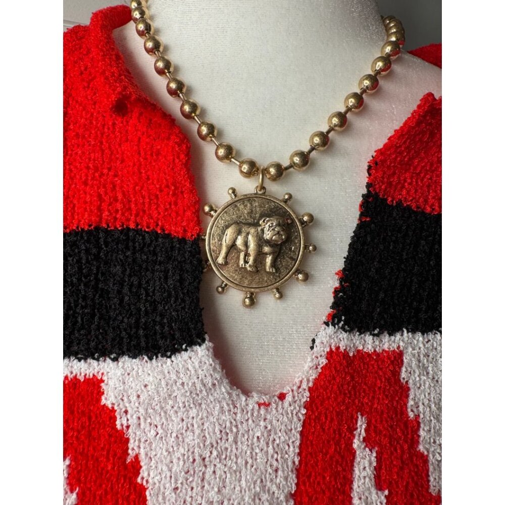 NWT Handmade Georgia Bulldog Coin Necklace – Gold Beaded Medallion